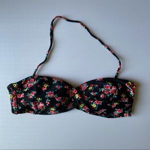 Black floral bandeau bikini top